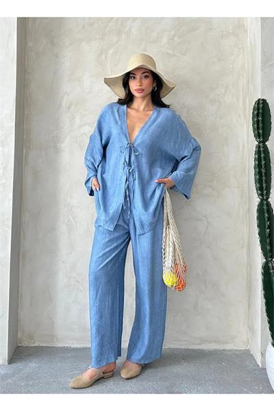 Önü Bağlamalı Kimono Pantolon İkili Takım