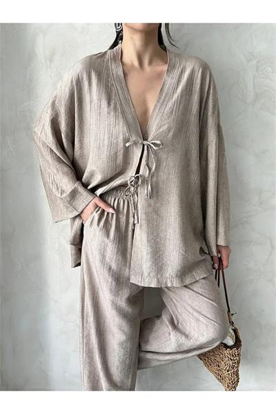 Önü Bağlamalı Kimono Pantolon İkili Takım