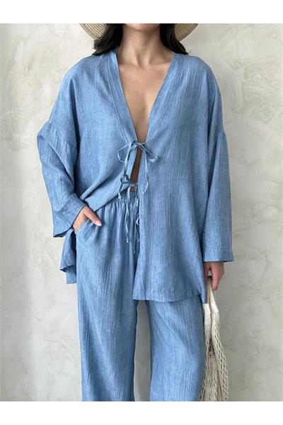 Önü Bağlamalı Kimono Pantolon İkili Takım