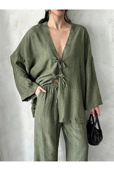 Önü Bağlamalı Kimono Pantolon İkili Takım