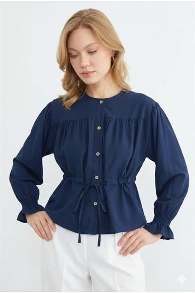 Önü Bağlamalı Kolu Gipeli Gömlek
