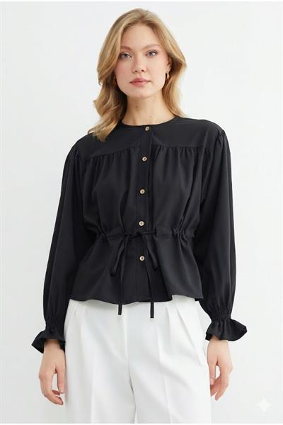Önü Bağlamalı Kolu Gipeli Gömlek
