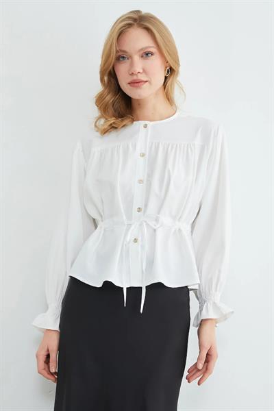 Önü Bağlamalı Kolu Gipeli Gömlek