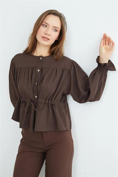 Önü Bağlamalı Kolu Gipeli Gömlek