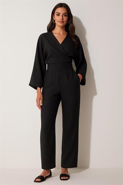 Önü Bağlamalı Yarasa Kol Bluz Pantolon Takım