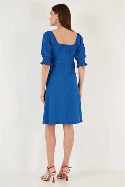 Önü Büzgülü Kolları Gipeli Elbise