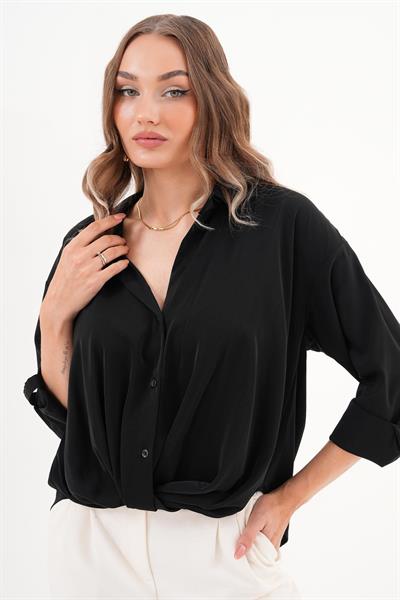 Önü Düğümlü Saten Gömlek
