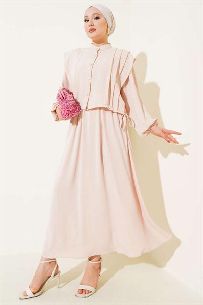 Önü Pile Detaylı Bolerolu Elbise