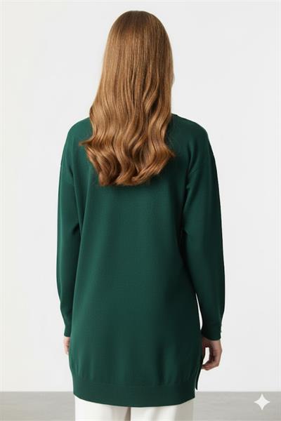 Önü Serpme Taşlı Yanı Yırtmaçlı Tunik