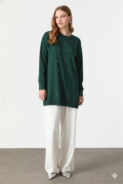 Önü Serpme Taşlı Yanı Yırtmaçlı Tunik