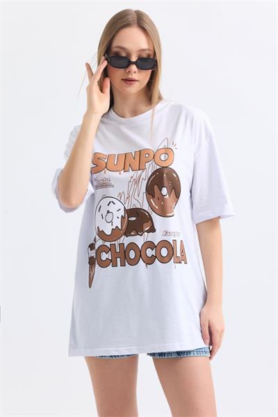 Önü Sunpo Chocola Baskılı Tshirt