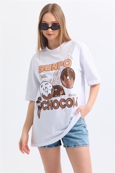 Önü Sunpo Chocola Baskılı Tshirt