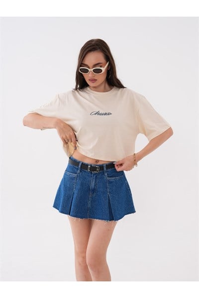 Önü ve Arkası Baskılı Crop Tshirt