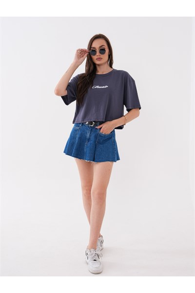 Önü ve Arkası Baskılı Crop Tshirt