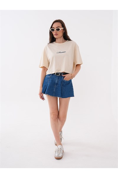 Önü ve Arkası Baskılı Crop Tshirt