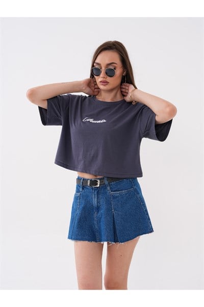 Önü ve Arkası Baskılı Crop Tshirt