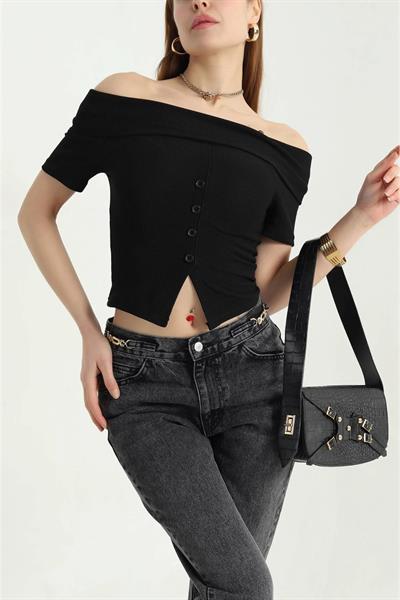 Ottoman Kumaş Madonna Yaka Likralı Bluz