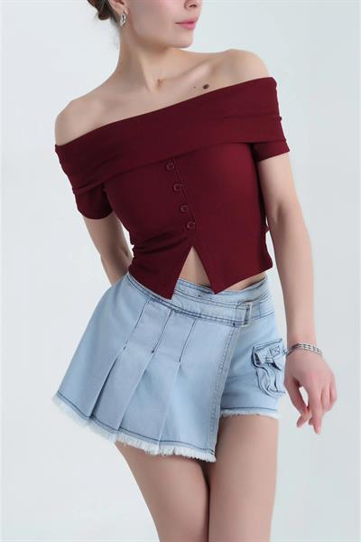 Ottoman Kumaş Madonna Yaka Likralı Bluz