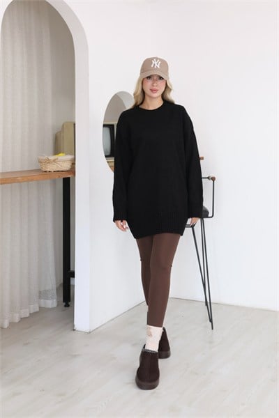 Oversize Ribanalı Triko Tunik