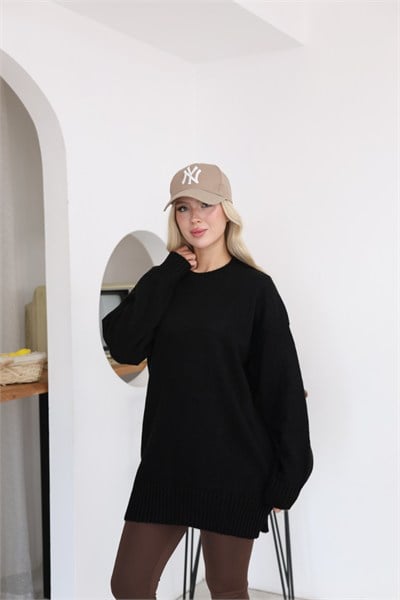 Oversize Ribanalı Triko Tunik