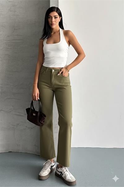Paça Kesik Likralı Mom Jeans Pantolon