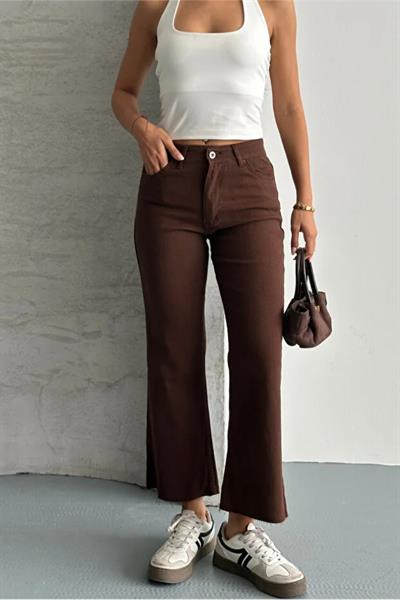 Paça Kesik Likralı Mom Jeans Pantolon