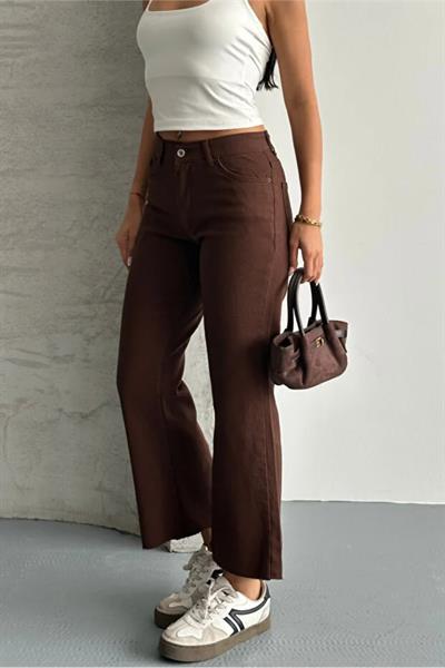 Paça Kesik Likralı Mom Jeans Pantolon