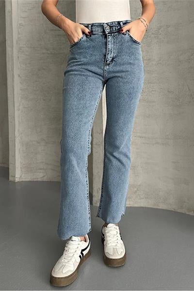 Paça Kesik Likralı Mom Jeans Pantolon