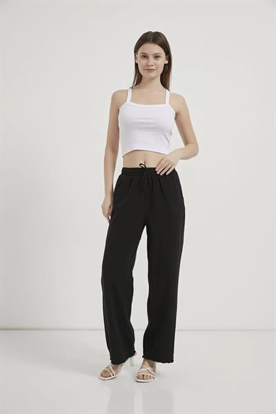 Paça Püsküllü Bol Paça Gabardin Pantolon
