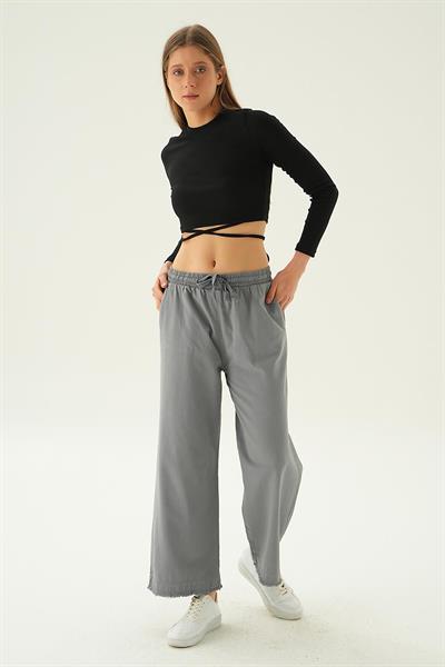 Paça Püsküllü Bol Paça Gabardin Pantolon