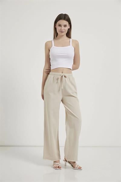 Paça Püsküllü Bol Paça Gabardin Pantolon