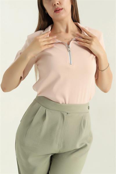 Polo Yaka Fermuarlı Vatkalı Tshirt