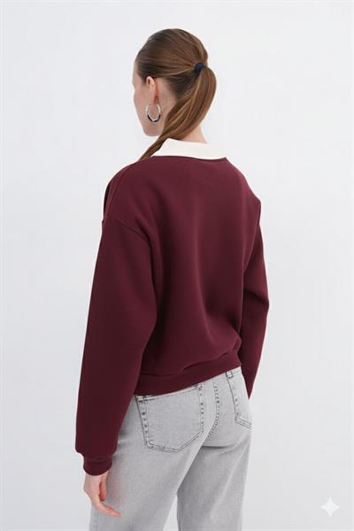 Polo Yakalı Nakış İşlemeli Sweatshirt