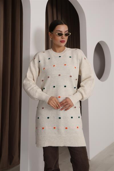 Renkli Ponponlu Triko Tunik