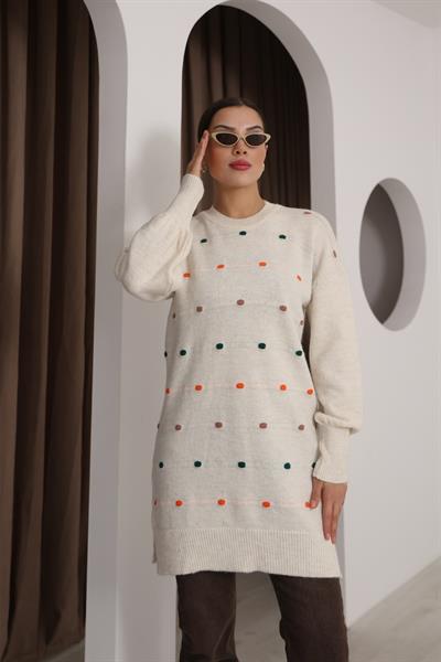 Renkli Ponponlu Triko Tunik