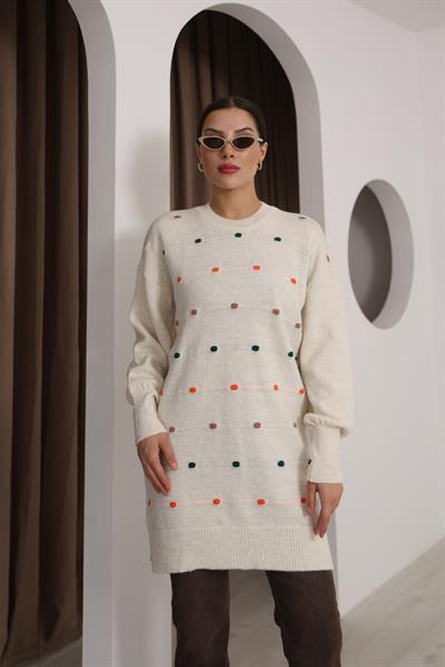 Renkli Ponponlu Triko Tunik