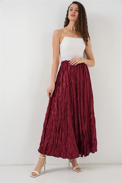 Saten Bel Lastikli Kırışık Model Etek