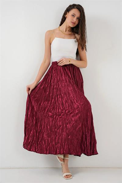 Saten Bel Lastikli Kırışık Model Etek