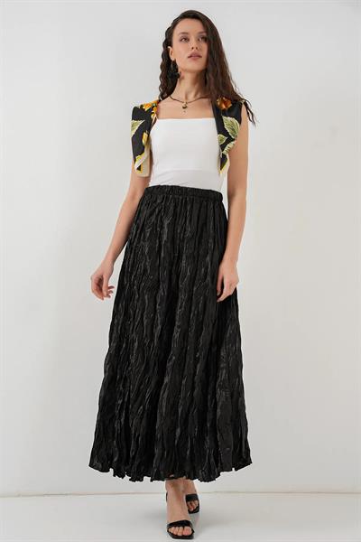 Saten Bel Lastikli Kırışık Model Etek