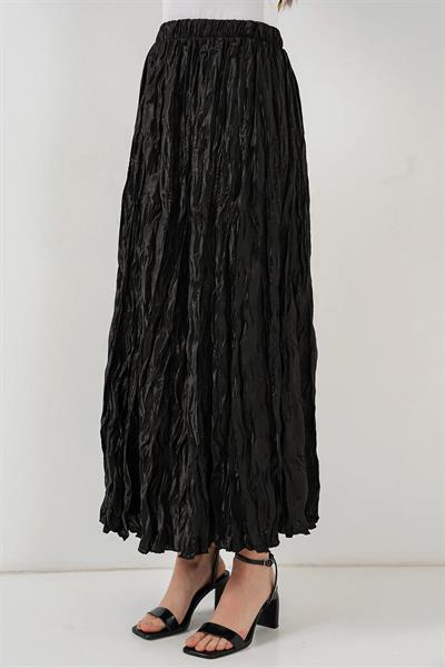 Saten Bel Lastikli Kırışık Model Etek