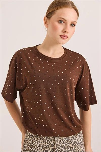 Serpme Taş Detaylı Tshirt