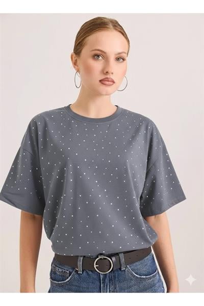 Serpme Taş Detaylı Tshirt