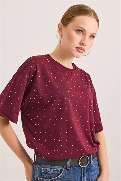 Serpme Taş Detaylı Tshirt