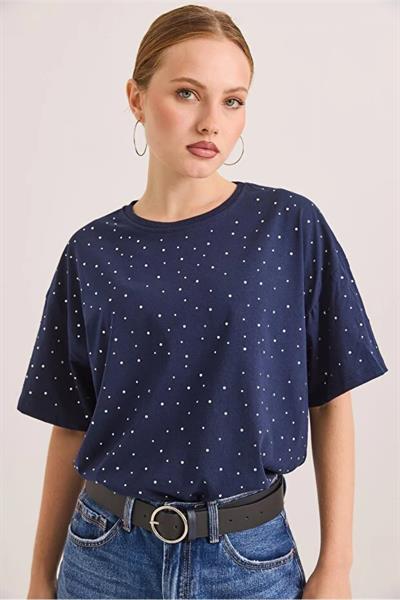 Serpme Taş Detaylı Tshirt