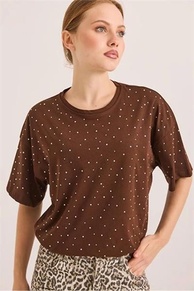 Serpme Taş Detaylı Tshirt