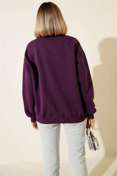 Serpme Taşlı Üç İplik Sweatshirt