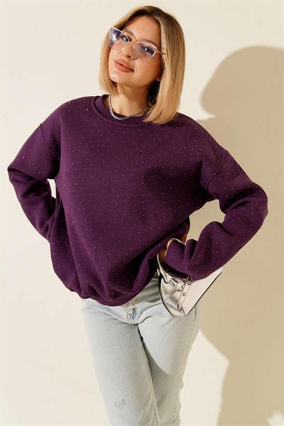 Serpme Taşlı Üç İplik Sweatshirt