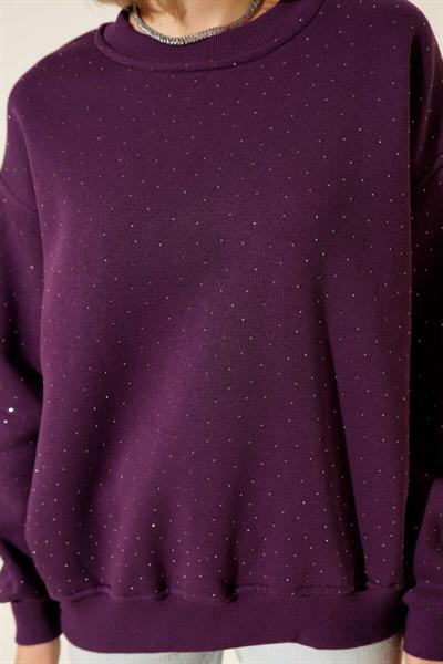 Serpme Taşlı Üç İplik Sweatshirt