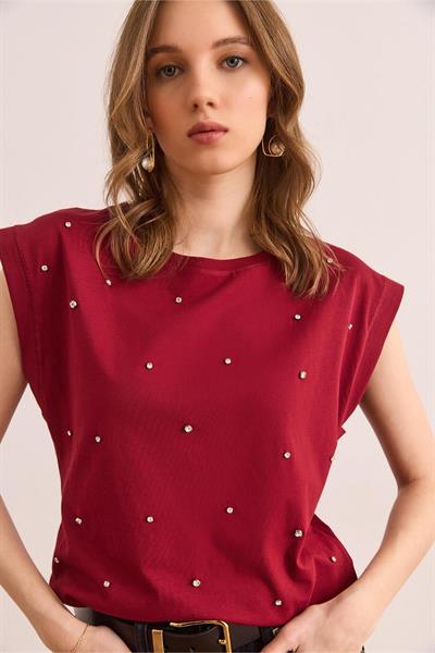 Taş Detaylı Kolsuz TshirtKADIN T-SHİRT