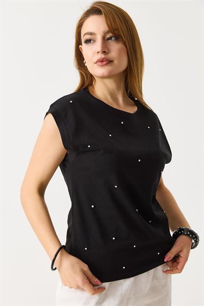 Taş Detaylı Kolsuz Tshirt
